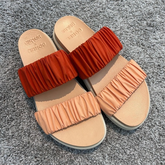 Sorel x prAna Women's Ruched Sandal Two-Strap Roaming Slide Size 7 Platform - Picture 1 of 10